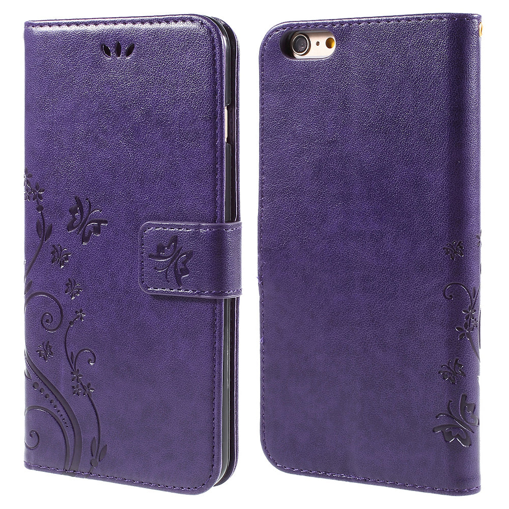 Butterfly Leather Wallet Stand Case for iPhone 6s 6 4.7 inch with Reversed Magnetic Clasp