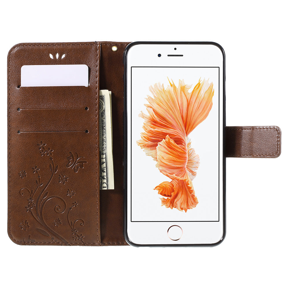 Butterfly Leather Wallet Stand Case for iPhone 6s 6 4.7 inch with Reversed Magnetic Clasp