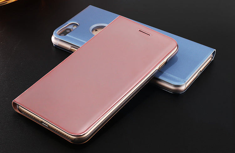 Plated Mirror Surface View Leather Stand Casing Cover for iPhone 7 Plus 5.5 inch