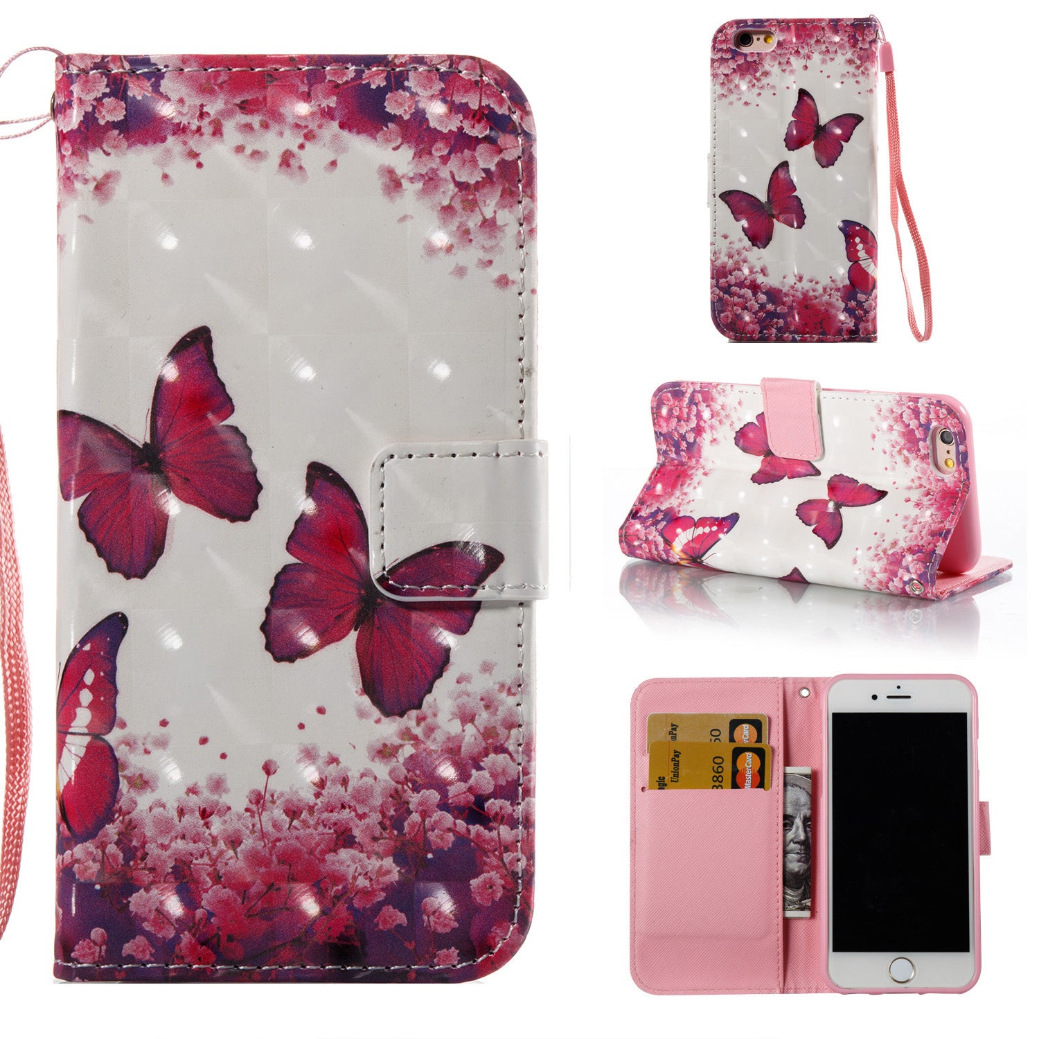 3D Vivid Pattern Wallet Leather Case Stand for iPhone 6s 6 4.7 inch