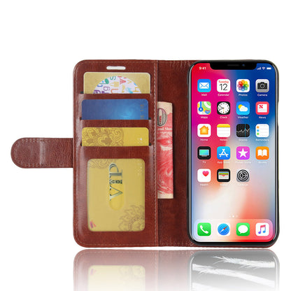 Crazy Horse Card Holder Leather Protection Phone Case for iPhone XS / X 5.8 inch