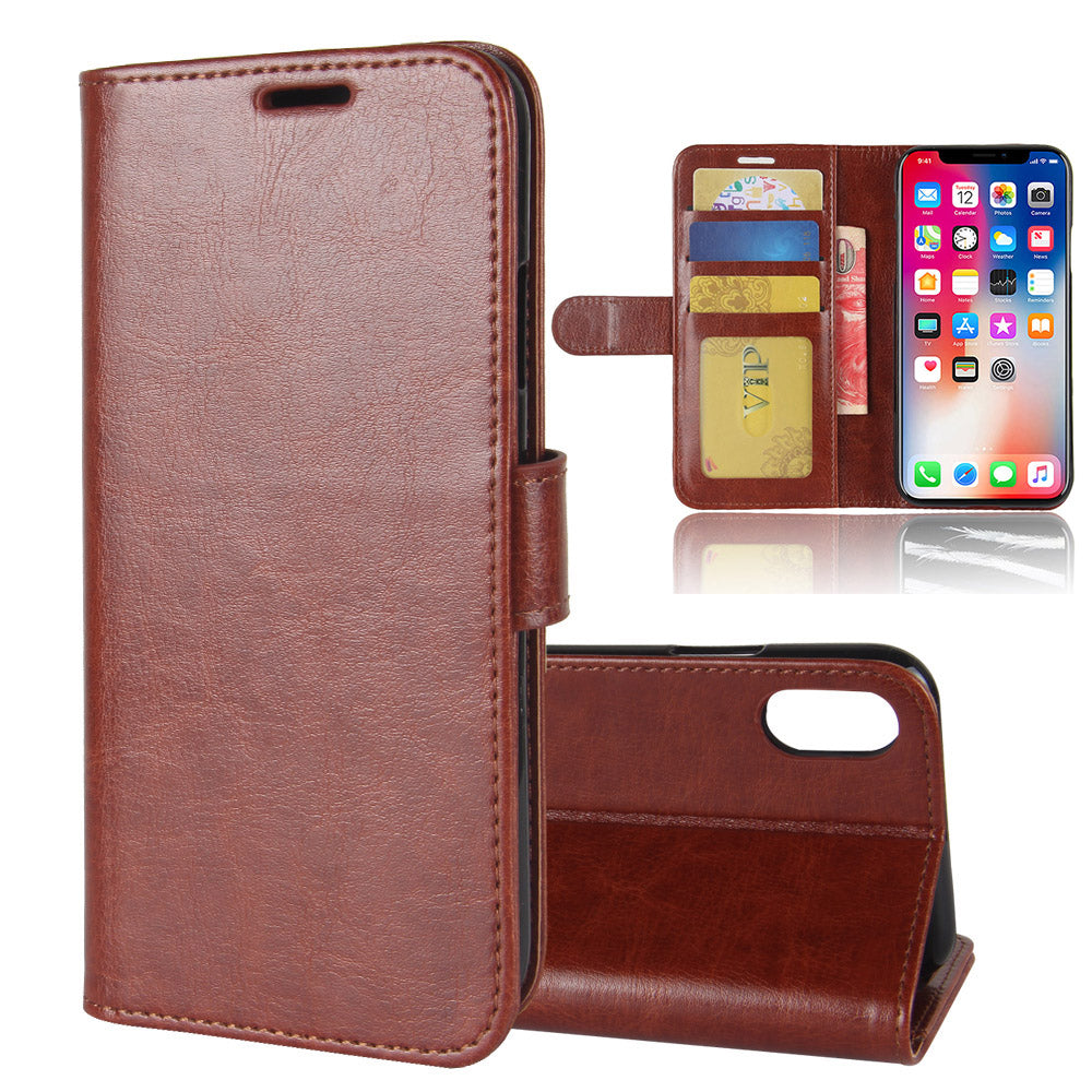 Crazy Horse Card Holder Leather Protection Phone Case for iPhone XS / X 5.8 inch