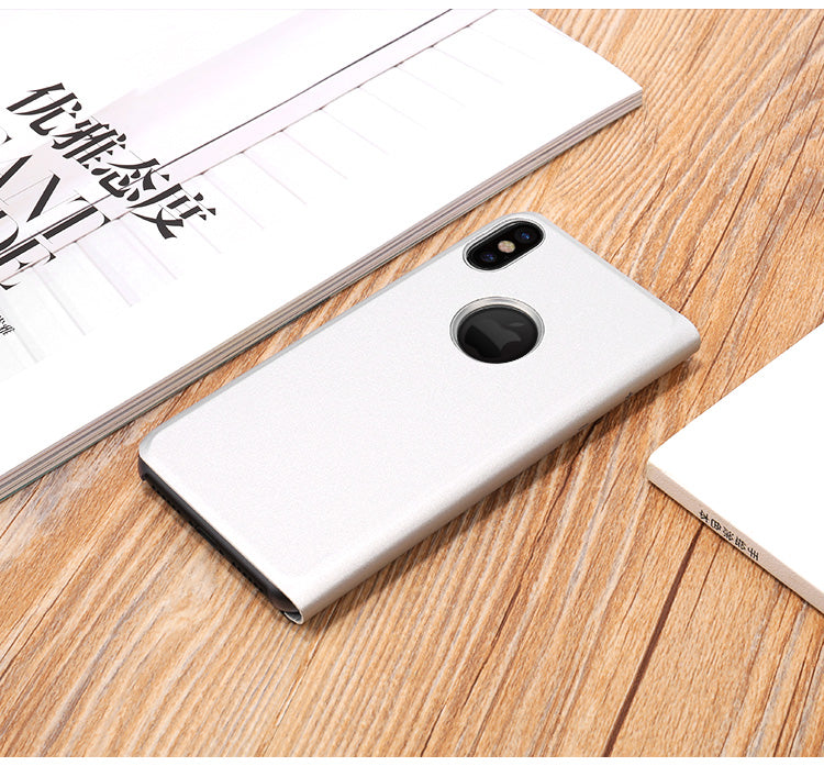 For iPhone X/XS 5.8 inch Plated Mirror Window View Leather Stand Case Cover Anti-Fingerprint Surface