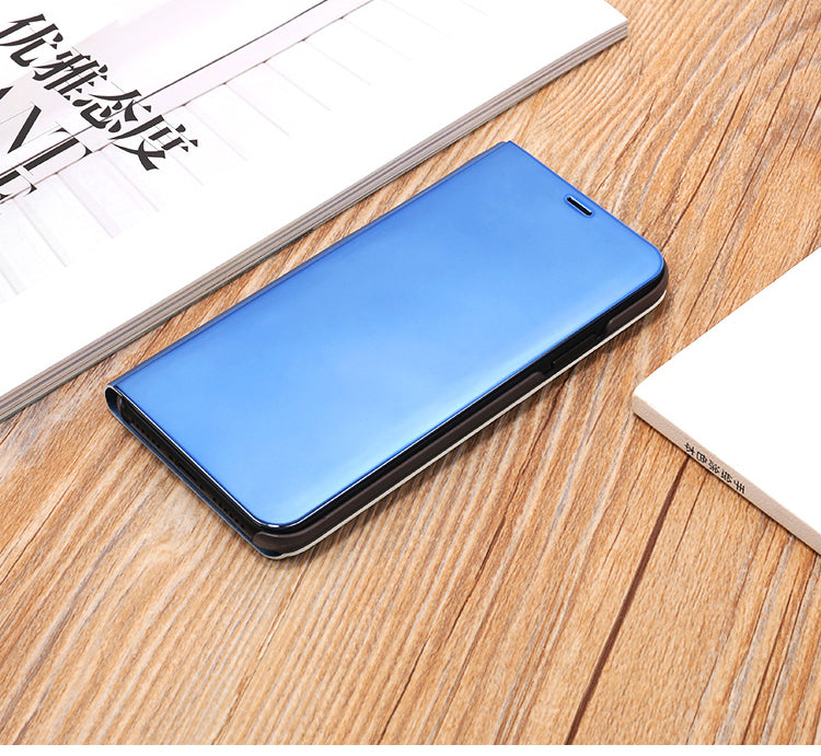 For iPhone X/XS 5.8 inch Plated Mirror Window View Leather Stand Case Cover Anti-Fingerprint Surface