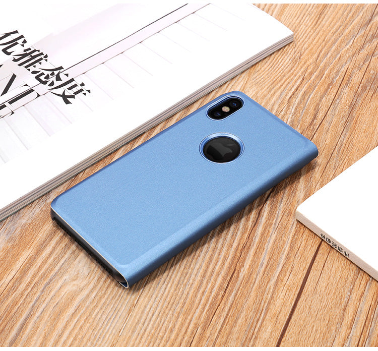 For iPhone X/XS 5.8 inch Plated Mirror Window View Leather Stand Case Cover Anti-Fingerprint Surface