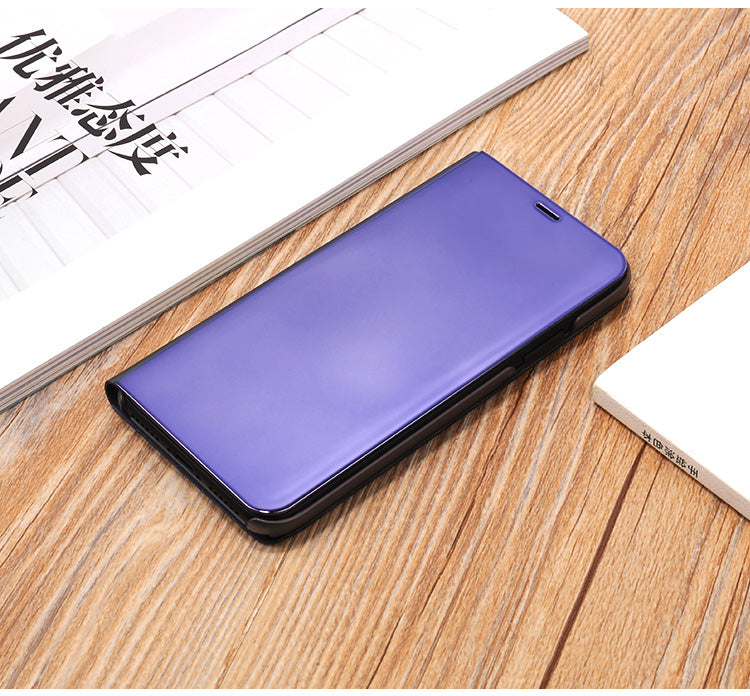 For iPhone X/XS 5.8 inch Plated Mirror Window View Leather Stand Case Cover Anti-Fingerprint Surface