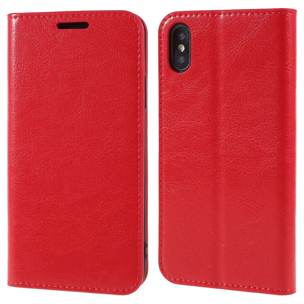 Crazy Horse Genuine Leather Case for iPhone X 5.8 inch, Stand Wallet Flip Folio Protective Cover