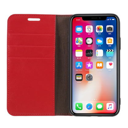 Crazy Horse Genuine Leather Case for iPhone X 5.8 inch, Stand Wallet Flip Folio Protective Cover