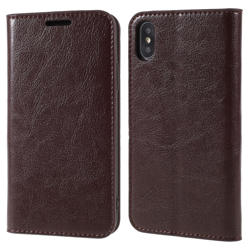 Crazy Horse Genuine Leather Case for iPhone X 5.8 inch, Stand Wallet Flip Folio Protective Cover