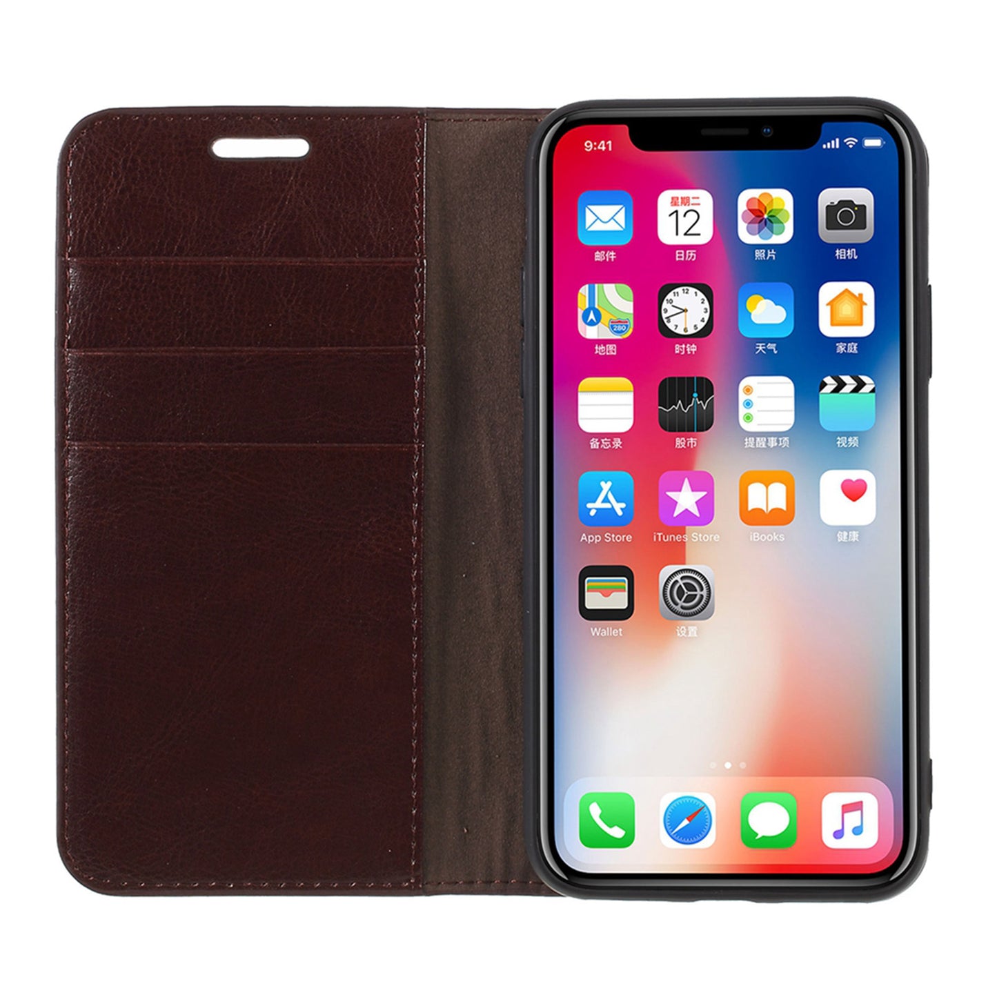 Crazy Horse Genuine Leather Case for iPhone X 5.8 inch, Stand Wallet Flip Folio Protective Cover