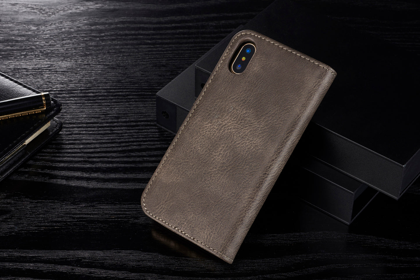 DG.MING For iPhone X/XS 5.8 inch Shockproof Anti-scratch Split Leather Wallet Cover + Detachable PC Phone Case