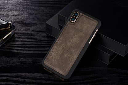 DG.MING For iPhone X/XS 5.8 inch Shockproof Anti-scratch Split Leather Wallet Cover + Detachable PC Phone Case