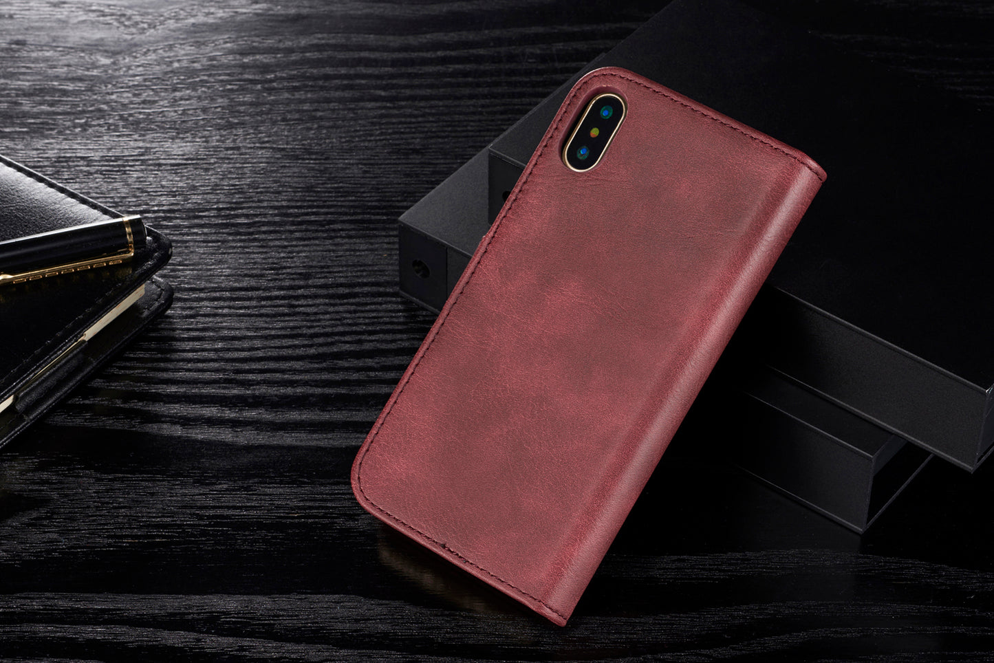 DG.MING For iPhone X/XS 5.8 inch Shockproof Anti-scratch Split Leather Wallet Cover + Detachable PC Phone Case