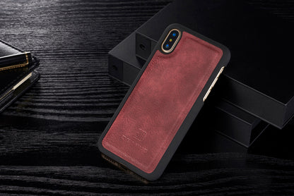 DG.MING For iPhone X/XS 5.8 inch Shockproof Anti-scratch Split Leather Wallet Cover + Detachable PC Phone Case