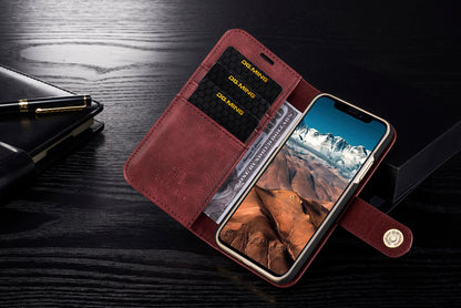 DG.MING For iPhone X/XS 5.8 inch Shockproof Anti-scratch Split Leather Wallet Cover + Detachable PC Phone Case