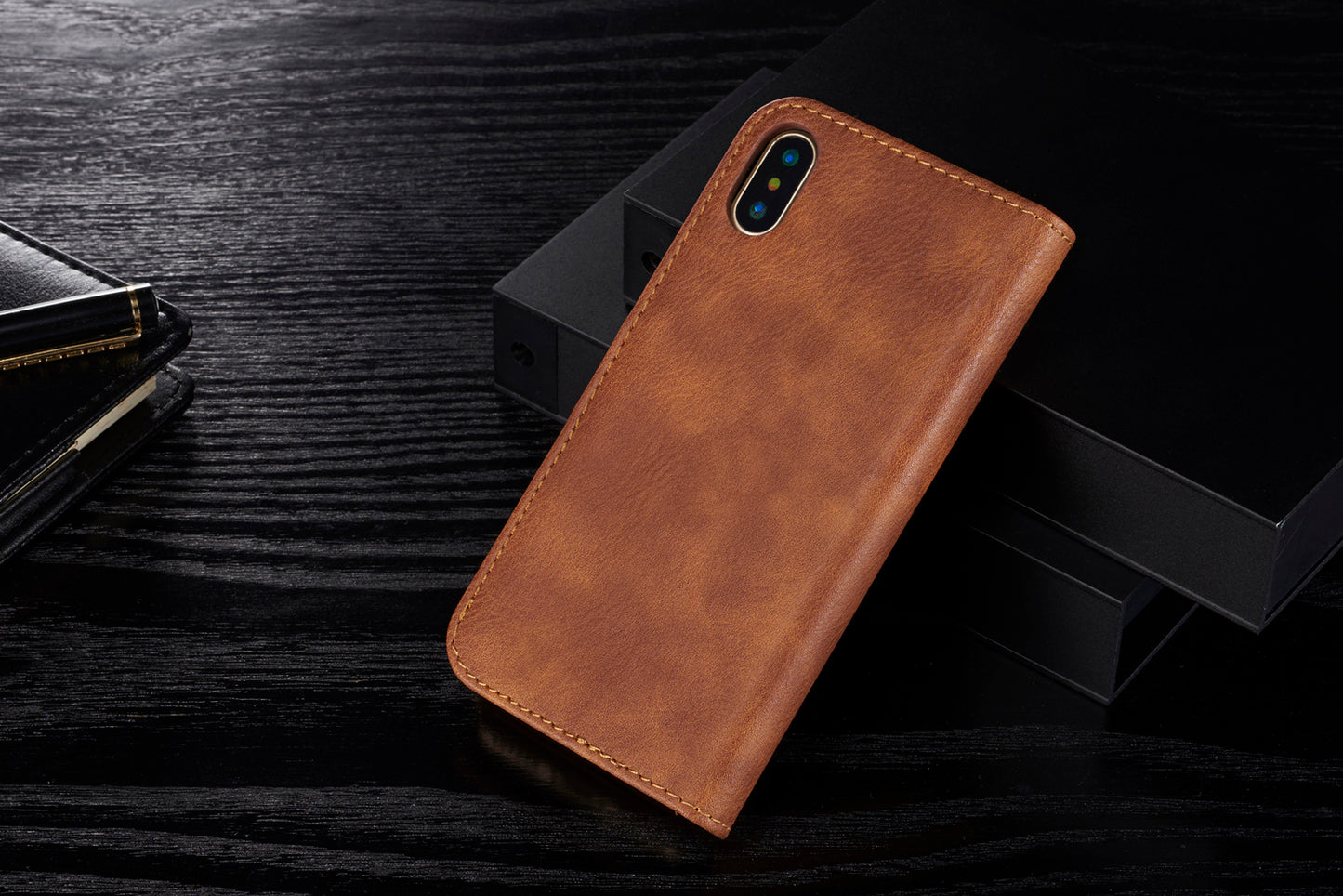 DG.MING For iPhone X/XS 5.8 inch Shockproof Anti-scratch Split Leather Wallet Cover + Detachable PC Phone Case