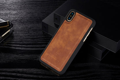 DG.MING For iPhone X/XS 5.8 inch Shockproof Anti-scratch Split Leather Wallet Cover + Detachable PC Phone Case