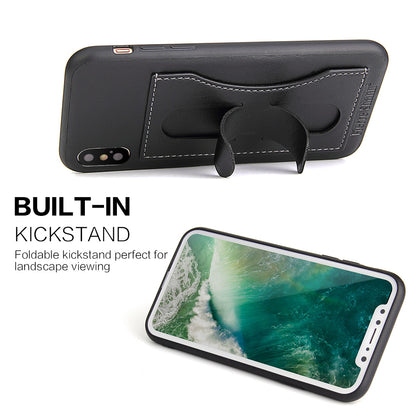 FIERRE SHANN Card Slot PU Leather Skin TPU Phone Cover with Stand for iPhone XS / X 5.8 inch