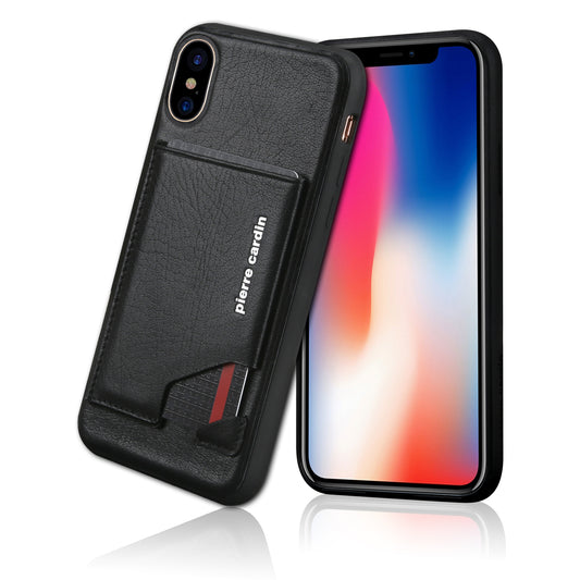 PIERRE CARDIN for iPhone XS / X 5.8 inch Genuine Leather Coated Card Slot TPU Case