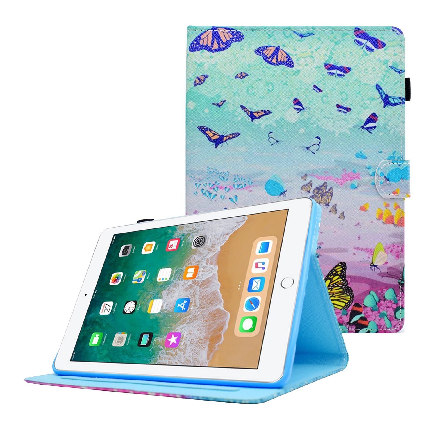 Patterned Leather Card Holder Casing Cover for iPad 9.7 (2018)/9.7 (2017)/Air 2/Air 1