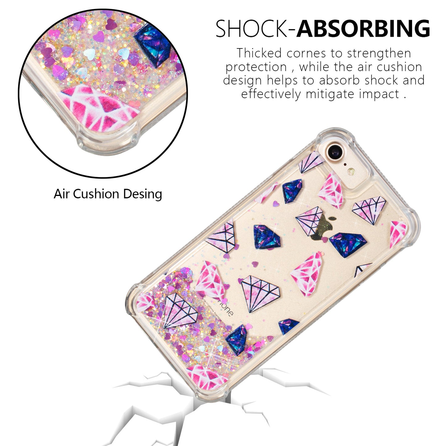 Liquid Glitter Powder Quicksand Shockproof TPU Back Cover for iPhone 7/8/SE (2022)/SE (2020) 4.7-inch