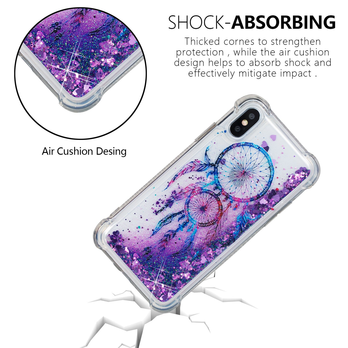 Liquid Glitter Powder Quicksand Shockproof TPU Mobile Phone Case for iPhone XS / X 5.8 inch