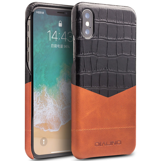 QIALINO Bi-color Crocodile Texture Genuine Leather Coated PC Case for iPhone X/ XS 5.85.8 inch