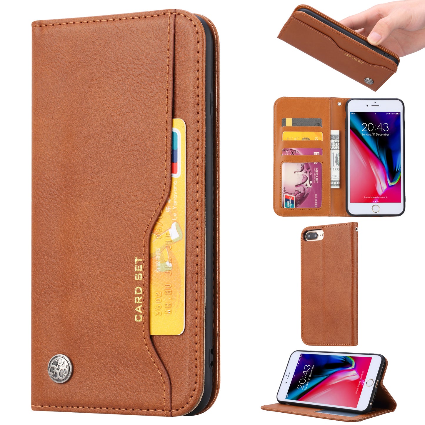 PU Leather Auto-absorbed Wallet Stand Case for 8 Plus / 7 Plus / 6s Plus / 6 Plus 5.5 inch