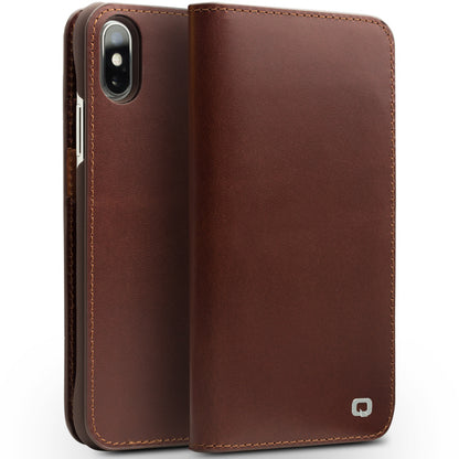 QIALINO Business Style Genuine Leather Wallet Mobile Phone Case for iPhone X / Xs 5.8 inch