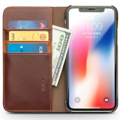 QIALINO Business Style Genuine Leather Wallet Mobile Phone Case for iPhone X / Xs 5.8 inch