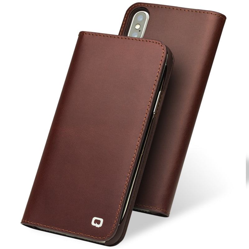 QIALINO Business Style Genuine Leather Wallet Mobile Phone Case for iPhone X / Xs 5.8 inch