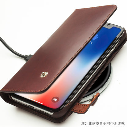 QIALINO Business Style Genuine Leather Wallet Mobile Phone Case for iPhone X / Xs 5.8 inch