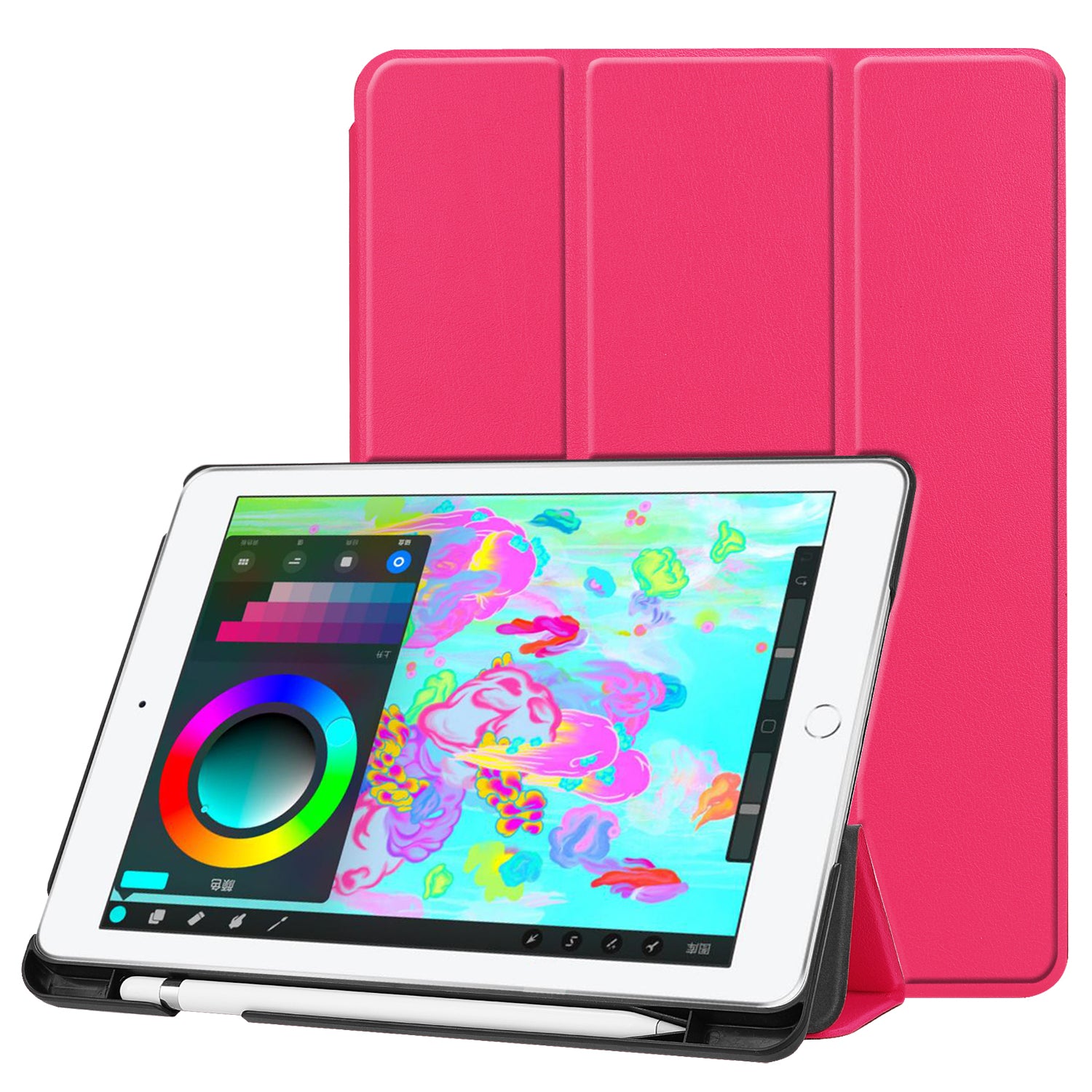 Tri-fold Stand Smart Leather Tablet Cover with Pen Slot for iPad 9.7-inch (2018) / 9.7-inch (2017)