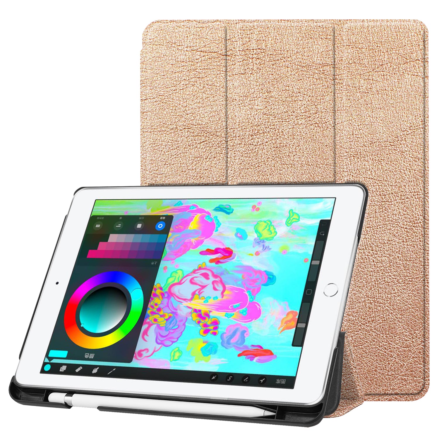 Tri-fold Stand Smart Leather Tablet Cover with Pen Slot for iPad 9.7-inch (2018) / 9.7-inch (2017)