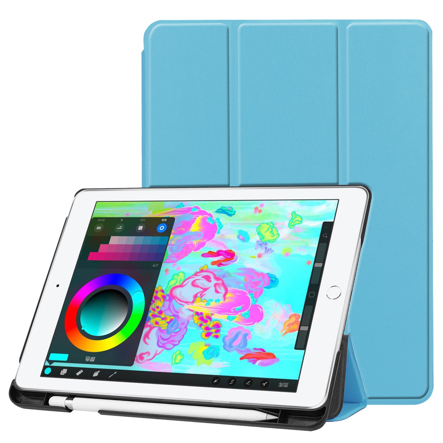 Tri-fold Stand Smart Leather Tablet Cover with Pen Slot for iPad 9.7-inch (2018) / 9.7-inch (2017)