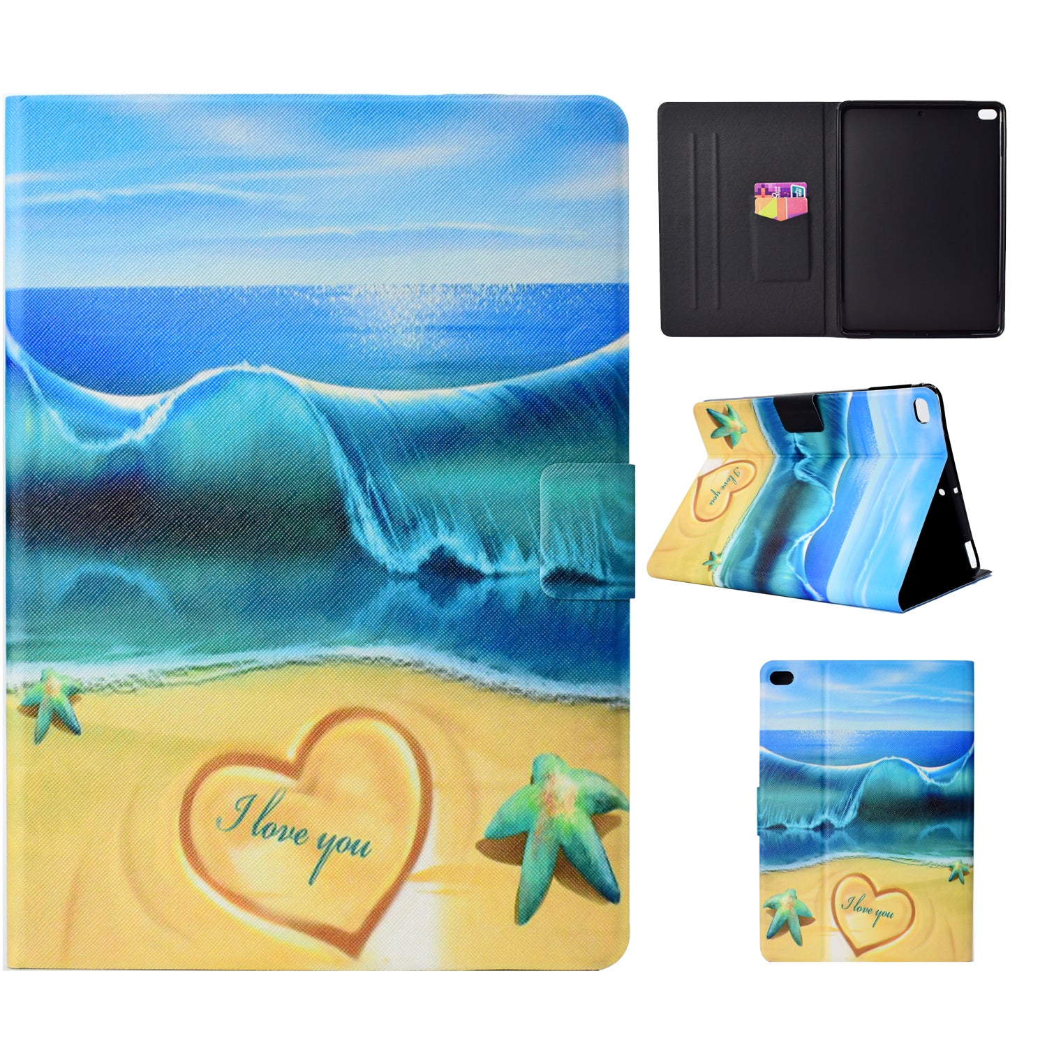 Pattern Printing Leather Card Holder Stand Tablet Accessory Case for iPad 9.7-inch (2018)