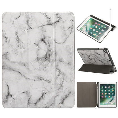 Marble Pattern Tri-fold Stand Smart Folio PU Leather Case with Pen Slot for iPad 9.7-inch (2018) / (2017) / (2016) / Air 2 / Air