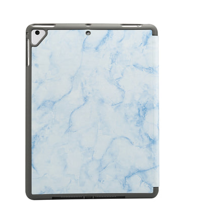 Marble Pattern Tri-fold Stand Smart Folio PU Leather Case with Pen Slot for iPad 9.7-inch (2018) / (2017) / (2016) / Air 2 / Air- Blue