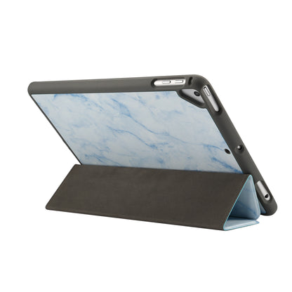 Marble Pattern Tri-fold Stand Smart Folio PU Leather Case with Pen Slot for iPad 9.7-inch (2018) / (2017) / (2016) / Air 2 / Air- Blue