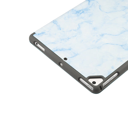 Marble Pattern Tri-fold Stand Smart Folio PU Leather Case with Pen Slot for iPad 9.7-inch (2018) / (2017) / (2016) / Air 2 / Air- Blue