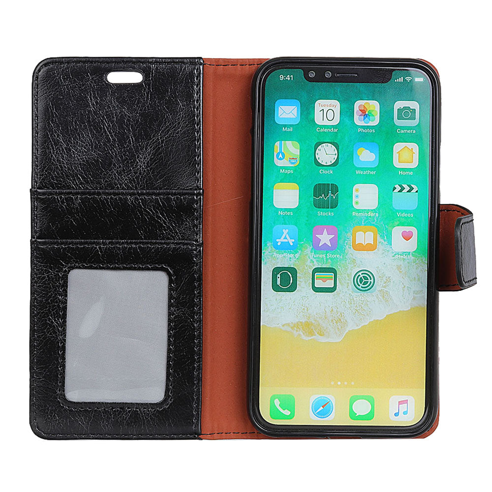 For iPhone XR 6.1 inch Shockproof Phone Case Nappa Texture Split Leather Flip Folio Cover Protective Phone Shell with Stand Wallet