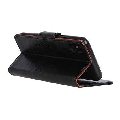 For iPhone XR 6.1 inch Shockproof Phone Case Nappa Texture Split Leather Flip Folio Cover Protective Phone Shell with Stand Wallet