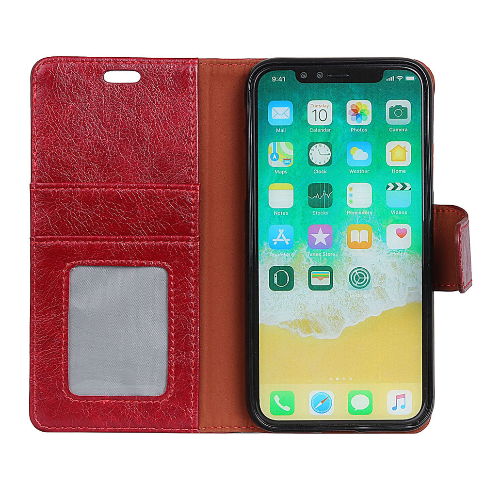 For iPhone XR 6.1 inch Shockproof Phone Case Nappa Texture Split Leather Flip Folio Cover Protective Phone Shell with Stand Wallet