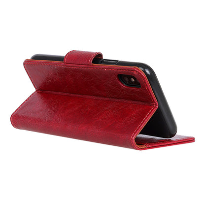 For iPhone XR 6.1 inch Shockproof Phone Case Nappa Texture Split Leather Flip Folio Cover Protective Phone Shell with Stand Wallet