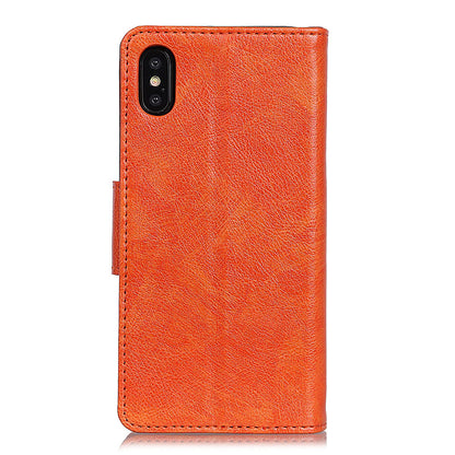 For iPhone XR 6.1 inch Shockproof Phone Case Nappa Texture Split Leather Flip Folio Cover Protective Phone Shell with Stand Wallet