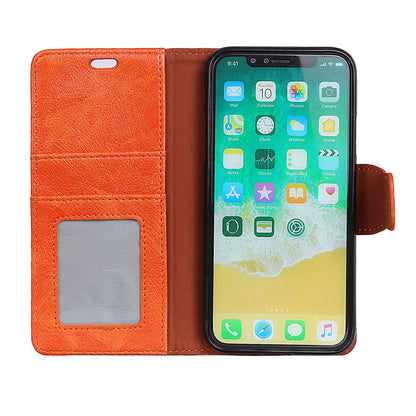 For iPhone XR 6.1 inch Shockproof Phone Case Nappa Texture Split Leather Flip Folio Cover Protective Phone Shell with Stand Wallet