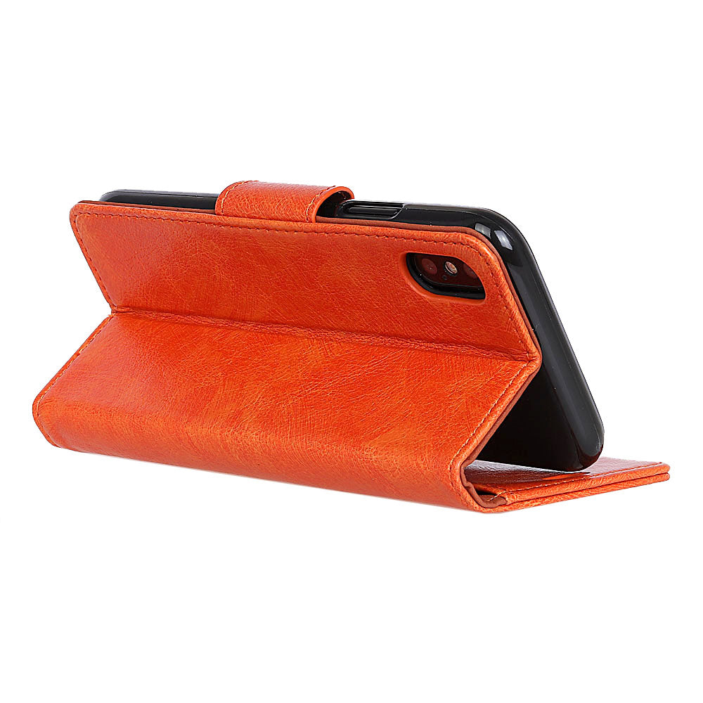 For iPhone XR 6.1 inch Shockproof Phone Case Nappa Texture Split Leather Flip Folio Cover Protective Phone Shell with Stand Wallet