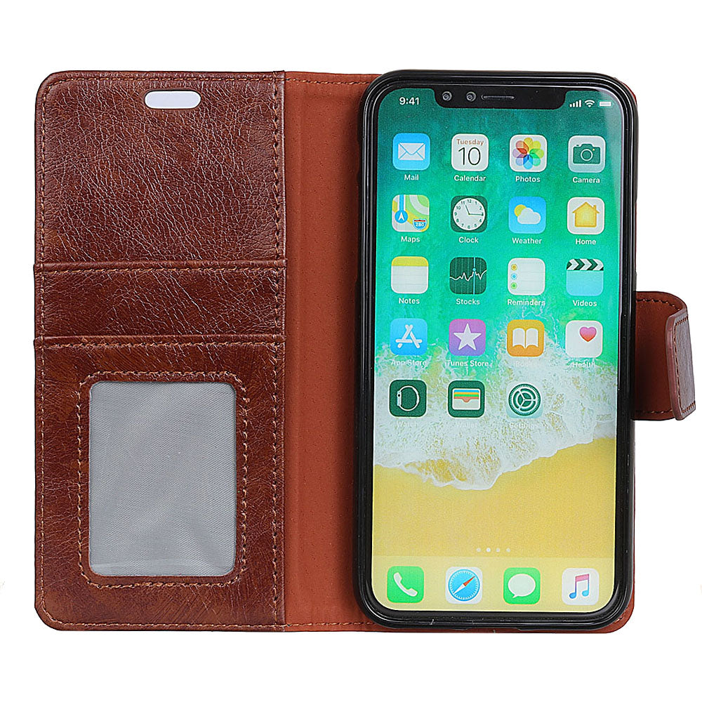 For iPhone XR 6.1 inch Shockproof Phone Case Nappa Texture Split Leather Flip Folio Cover Protective Phone Shell with Stand Wallet