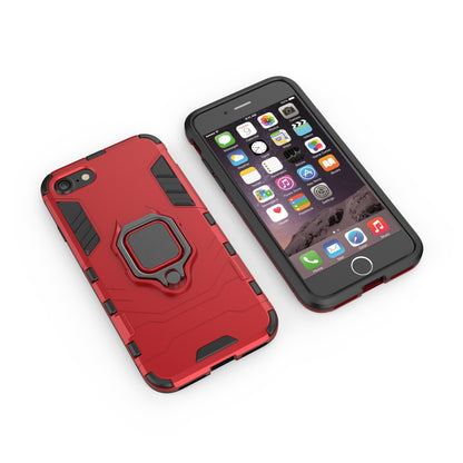 Finger Ring Kickstand PC + TPU Combo Mobile Shell for iPhone 8/7/SE (2022)/SE (2020)- Red