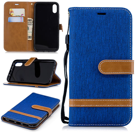 For iPhone XR 6.1 inch Assorted Color Jeans Cloth Wallet Stand Leather Mobile Cover